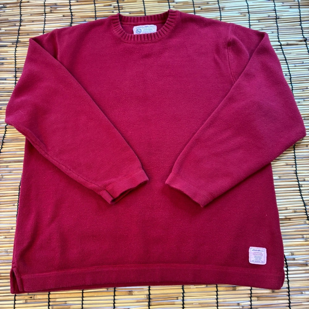 Eddie Bauer Mens Large Tall Red Cotton Crew Neck Sweater Outdoor Outfitter L T - Picture 1 of 9